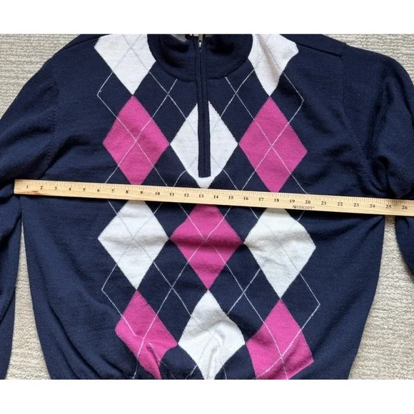 FootJoy Size XL Mens 100% Wool 1/4 Zip Fully Lined Golf Sweater Argyle Navy